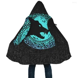 Men's Trench Coats Fashion Viking Harajuku Cape Tattoo 3D Printing Hooded Women's Winter Wool Windproof Warm Hat