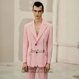 メンズスーツファッションピンクの男性スリムグルームタキシード2ピース