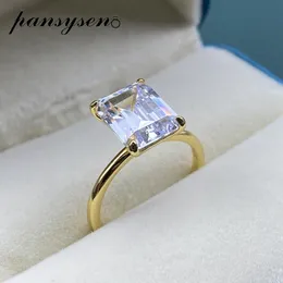 Wedding Rings PANSYSEN WhiteYellowRose Gold Color Luxury 8x10MM Emerald Cut AAA Zircon Rings for Women 100% 925 Sterling Silver Fine Jewelry 230802