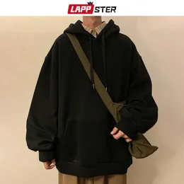 Herren Hoodies Sweatshirts LAPPSTER 2000er Jahre Solid Y2k Kapuzen-Harajuku-Pullover Übergroße Mode Japanische Streetwear-Grafik 230803