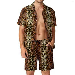 Tute da uomo Tiger Print Set da uomo Animal Black Stripes Camicia casual vintage Set maniche corte Pantaloncini stampati Summer Beach Suit Plus Size