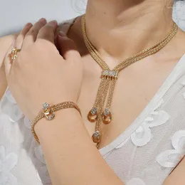 Colar brincos conjunto europeu e americano minimalista borla colares anéis pulseiras quatro peças clavícula corrente jóias