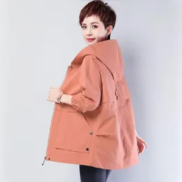 여자 트렌치 코트 여성 짧은 바람막이 코트 봄 가을 한국어 느슨한 재킷 숙녀 탑 여성 사무실 플러스 사이즈 오버 코트