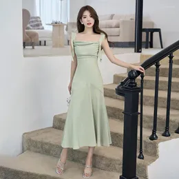 Casual Dresses Elegant Formal Green Ruffle Spaghetti Strap Sleeveless Fishtail Dress 2023 Summer Slim Bodycon Party