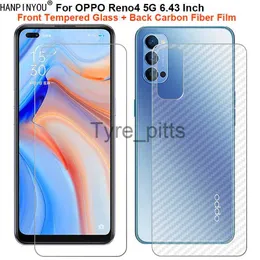 OPPO RENO4 RENO 4 RENO 4 5G 6.43 "1 Set = Yumuşak Arka Karbon Fiber Film + Ultra İnce Tüplü Cam Ön Ekran Koruyucu X0803