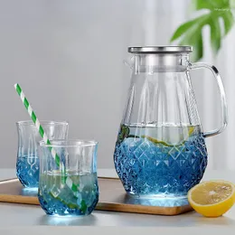 Fiaschette per l'acqua per la casa Set per l'acqua in vetro borosilicato Tazza per pentola fredda Resistente al calore Brocca per tè Brocca per fiori Diamante