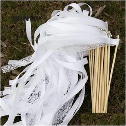 Banner Flags 10 20 50Pieces Lot Style A White Ribbon Wedding Wands With Sier Bell Stick Twirling Streamers 230105 Drop Delivery Home Dhjoo