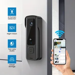 Trådlös dörrklockkamera utomhus, video camara dörrklocka med mänsklig och rörelsedetektering, HD-video, 2-vägs ljud, nattvision, molnlagring, 2,4 g wifi