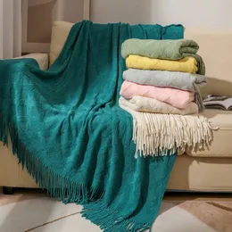 Couvertures bohème canapé couverture été tricoté bureau sieste couleur unie climatisation maison Textile chambre décoration 230802