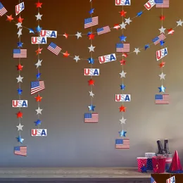 Banner bayrakları JY Kırmızı Beyaz Mavi ABD Temalı Parti Kağıt Yıldız Salları Patriotic Glitter Garland String Zinciri Asma Dekoratio Dhqqm