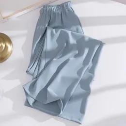 Pantalones de mujer de gasa de seda helada, cintura alta, pierna ancha, moda de verano para mujer, Color sólido, informal, recto, suelto, sección delgada, pantalones de chándal