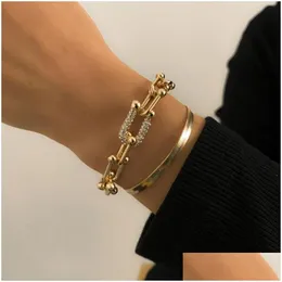 Chain Link Crystal U-Shaped Buckle Metal Bangle Bracelet Statement Gold Sier Color Fashion Pseras Women Bijoux Gift Drop Delivery Je Dhkx5