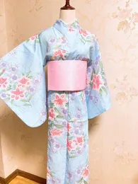 Roupas étnicas Quimono Japonês com Obi Tamancos Feminino Estilo Tradicional Tecido Retro Po Pogal Yukata Halloween Cosplay Meninas Vestido