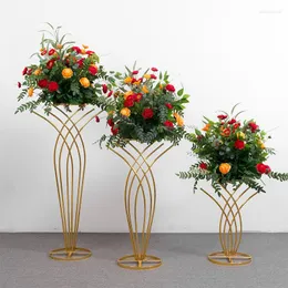Party Decoration 6PCS Shiny Gold Garland Bouquet Display Stand Flower Vase For Wedding Table Centerpieces Stage Backdrops Aisle