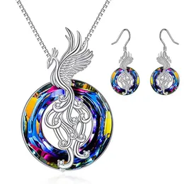 Phoenix Pendant Necklaces Silver Nirvana of Phoenix with Circle Crystal Jewelry Birthday Christmas Valentine Mothers Day Gifts for Women Girls