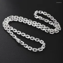 Pendants ZABRA Real SIlver 6mm Fashion Horn Chain Necklace Man Male 925 Sterling Personality Smooth Bright Square Jewelry