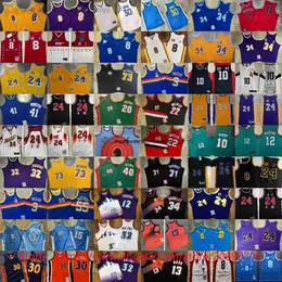 Prawdziwe zszywane koszulki w koszykówce zachodnie retro autentyczna haft haftowa żółta biała zielona fioletowa czarna czerwonocze niebieska koszulka baskeball rozmiar xs-xxl