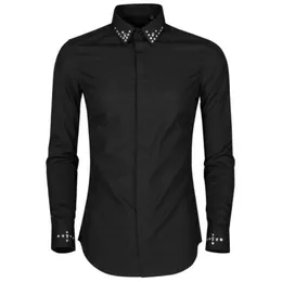Minglu Mens Shirts Luxury Metal Rivet Collar Long Sleeve Mens Dress Shirts Plus Size 4xl Slim Casual Party Nightclub Shirts Man