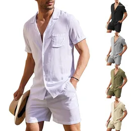 Camisas casuais masculinas de manga curta Conjunto de roupas europeias e americanas Shorts elásticos de quatro lados de verão soltos