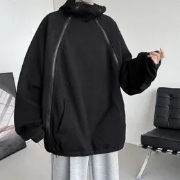 Męskie bluzy bluzy wiosna jesienna kołnierz High Hoodie Men luźne wygodne ubrania Harajuku Hiphop Streetwear Oversize bluza 230803