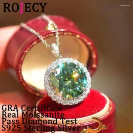 Pingentes ROJECY 10 Real Green Moissanite Colar com Pingente Big Lab Diamante Verde Pedra Preciosa S925 Jóias de Prata Pura Com Certificado