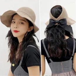 Wide Brim Hats Womens Ladies Summer Foldable Sun Hat Anti-UV Beach Visor Caps Empty Top Straw Fashion Bow-knot Breathable Cap