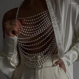 Łańcuchy ręcznie robione wielowarstwowe perły naszyjnik koszulka Topy łańcuch szeroko warstwowy sweter perły piersi biżuteria do ciała
