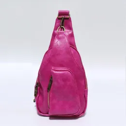Bolsa feminina no peito Sling rosa retrô em couro PU pochete Boêmia alças largas tiracolo transversal bolsa para dinheiro