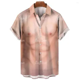 Men's Casual Shirts Shirt Simulated Muscle 3D Printed Vintage Men Clothing Loose Oversized-Shirts Street Designer Short Sleeves Causul Tops