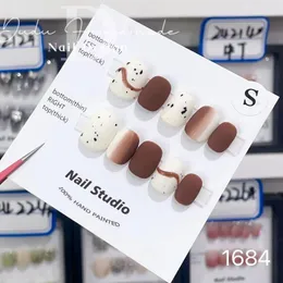 Unhas postiças Suco de chocolate Artesanal Prensa na capa completa Manicure profissional Japonês Vestível Artificial com desenhos