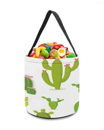 Förvaringspåsar tecknad kaktus blommande korg godis hink bärbar hemväska hamper för barn leksaker fest dekoration leveranser