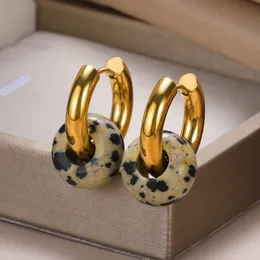 Stud White Natural Stone Donut Chunky Hoop Earring For Women Round Pärlor Hängande örhängen Travel Party Jewelry Gift 230802