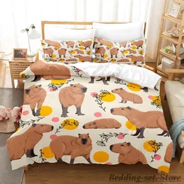 寝具セット2023 Kawaii CapybarasセットシングルツインフルクイーンキングサイズベッドAldult Kid Bedroom DuvetCoverセット3Dベッドカバーセット230802
