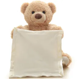 Novidade Jogos 30cm Cute Teddy Bear Toy Hide Play Seek Animado Bicho de Pelúcia Falando Música Urso Tímido Para Crianças Criança Aniversário Presente de Natal 230802
