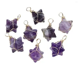 Pendant Necklaces 8PCS Amethyst Merkaba Star Pendants For Making Jewelry Necklace Stone Dangle Charms Healing Chakra Crystal