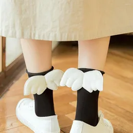 Femmes chaussettes 3D ange aile pour filles doux Kawaii étudiant doux coton princesse couleur bonbon moyen Tube