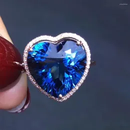 Küme halkaları doğal Londra mavi topaz yüzüğü 18k altın maç Güney Afrika elmas çıplak taş 9CT özellikleri 15 15mm geçilebilir ayar