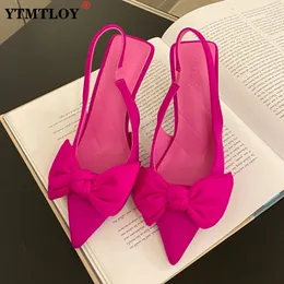 Sandals Women's Shoes Pointed Toe Shallow Nude Pink Diamond Low Heel Back Strappy Shoes Women Green Heels Sandals Butterflyknot 230802