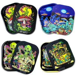 Cartoon Rolling Trays With Magnet Lids Metal Tray 180*140mm Tin Plate For Smoking Pipes Papers Mix Pattern Tobacco Case Dry Herb