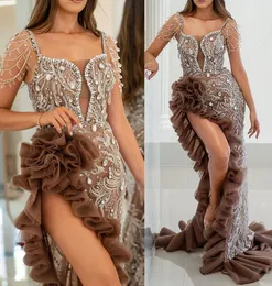 202 ASO EBI BROWN SMERAMAID PROM DRESS BEADE CRYSTALS SOT KIFTA FORMAL PASTY ANDRA RECEPTION FÖDELSEGÅGRAGE GOWNS Dress Robe de Soiree ZJ658