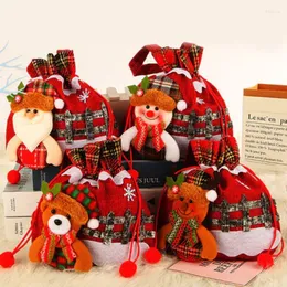 Present Wrap Christmas Snowman Doll Bag Linen Decoration Party Jewelry Reindeer Drawstring