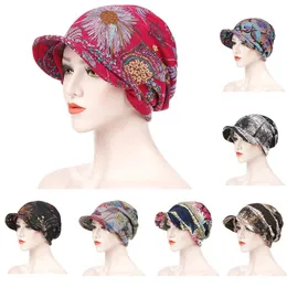 Women's Print Beanies Hat Female Autumn Winter Cotton Baseball Hats Ponytail Vintage Warm Turban Cap Visors Caps