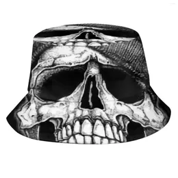 Berets S 패턴 디자인 인쇄 여행 버킷 모자 로고 흑백 음악 펑크 NJPW 레코드 비닐 밴드 아티스트