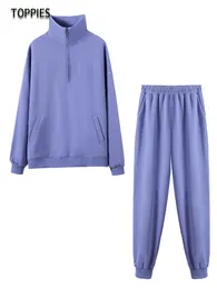 Calças de duas peças femininas Toppies Unisex Treino Azul Conjunto Tops Calças Casual Outfit Sólido 230802