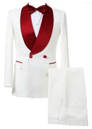 Abiti da uomo doppiopetto scialle jacquard bianco bavero giacca da sposo abito da uomo slim fit smoking da lavoro per costume homme 2 pezzi