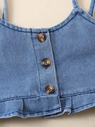 Conjuntos de roupas Ledy Champswiin Menina Roupas de verão Conjuntos de jeans Suspensório Colete Jeans Conjunto de shorts para crianças (Azul 4-5 anos)