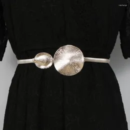 Belts Metal Gold Silver Spring Elastic Waist Chain Round Buckle Circle Skirt Women's Belt Luxury Fashion High Quality