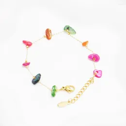Strand Bohemian Style Natural Colored Stone Armband för kvinnor Guldpläterad rostfritt stål Link Girls Gift. Lågt pris