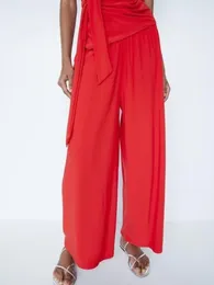 女性用パンツKumsvag 2023女性夏の広い脚ファッションルーズエラスティックウエスト女性エレガントなストリートパンツズボンの服