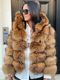 Women s Jackets Europa y Amrica chaqueta de piel mapache pesada Natural con capucha grande invierno para mujer abrigo Real 230803